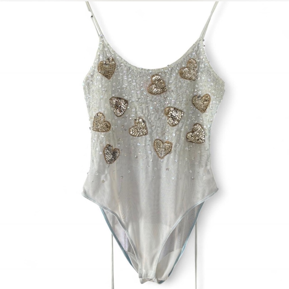 Dyspnea Sequin Heart Embellished Bodysuit